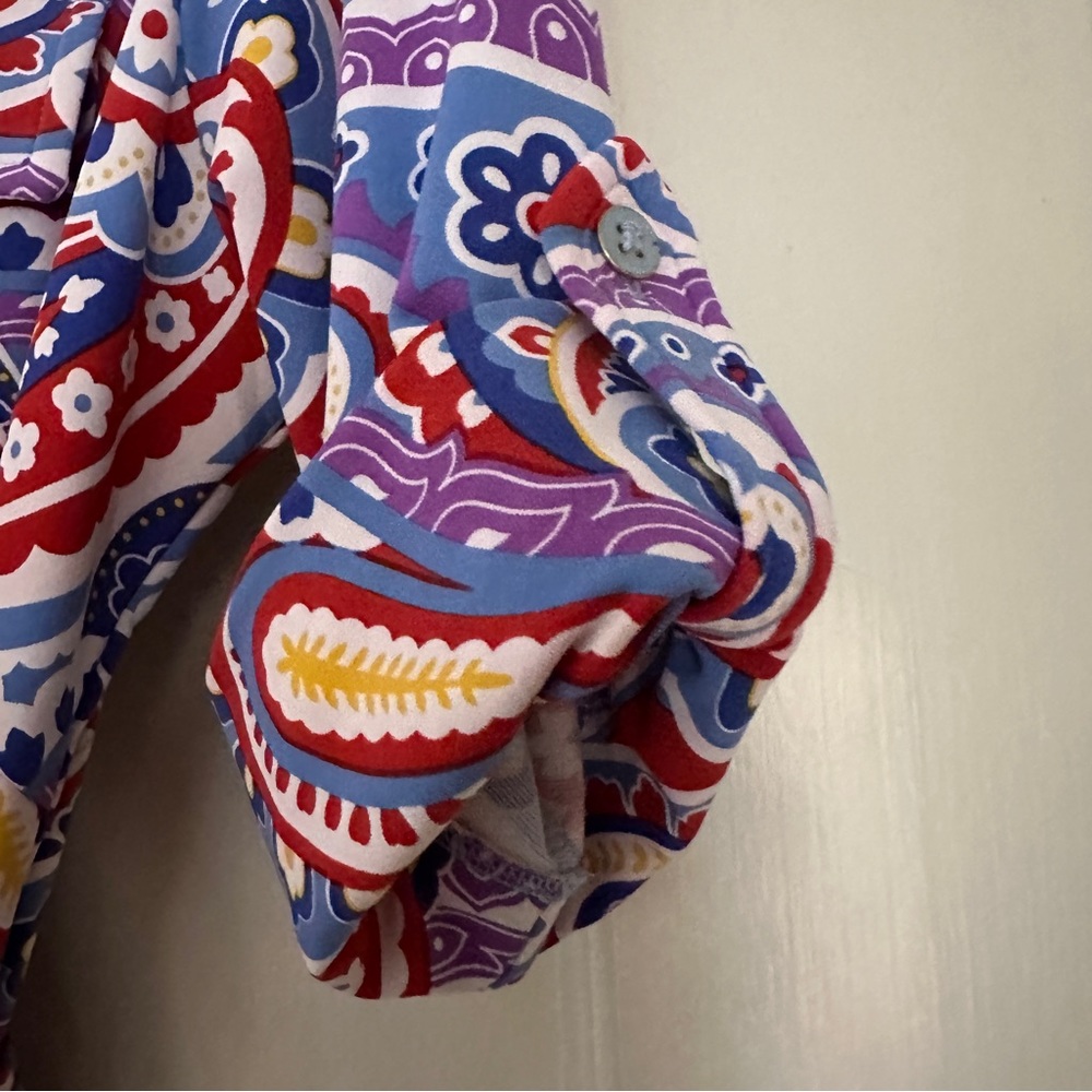 Peter Millar Element Wicking UPF 50 3/4 Sleeve Blue Red Paisley Athletic, golf.